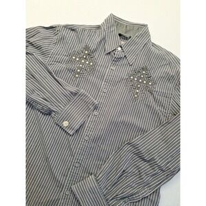 Fender Custom Shop Button Up Shirt Mens XL Black Pinstripe Embroidered Rockstar